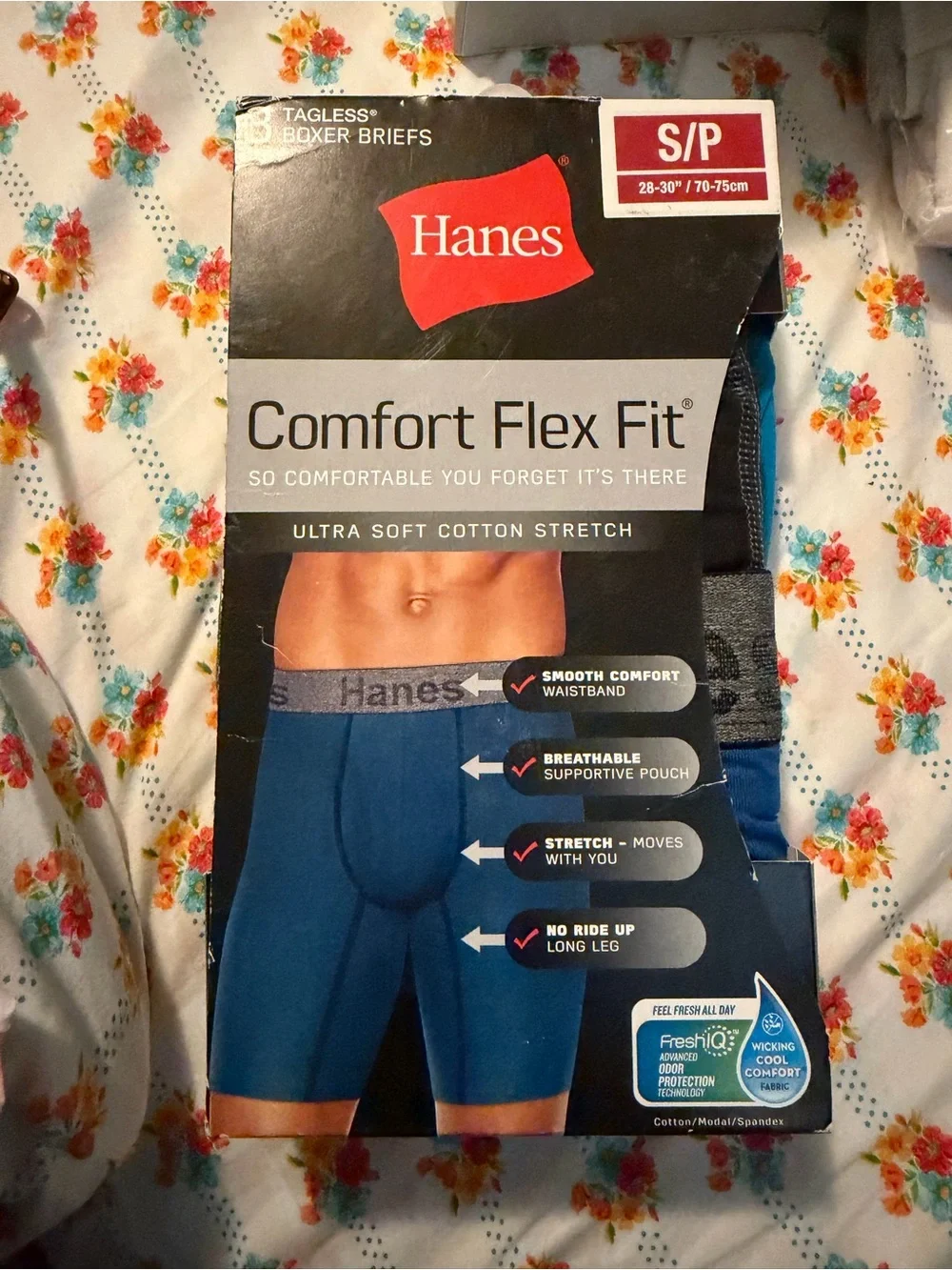 💜Hanes Fit Ultra Soft Cotton Stretch Long Leg Boxer Briefs,3Pack sizeSmall28-30